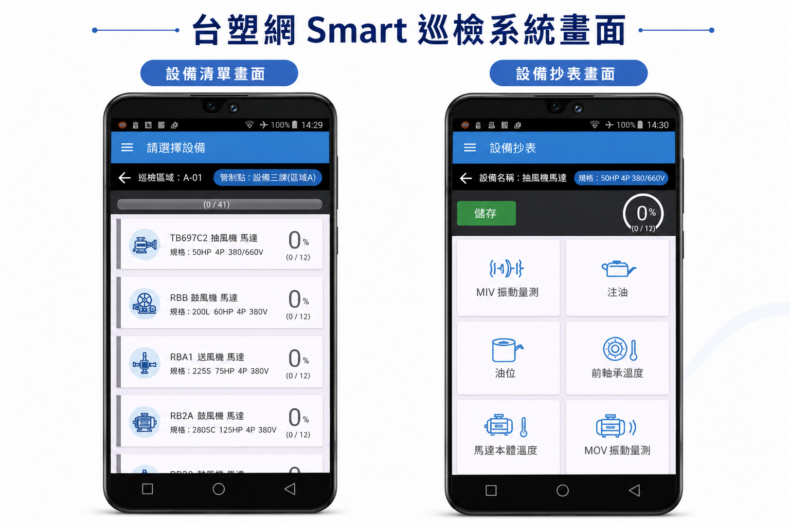 台塑網 Smart 巡檢系統行動裝置 App 實際操作畫面