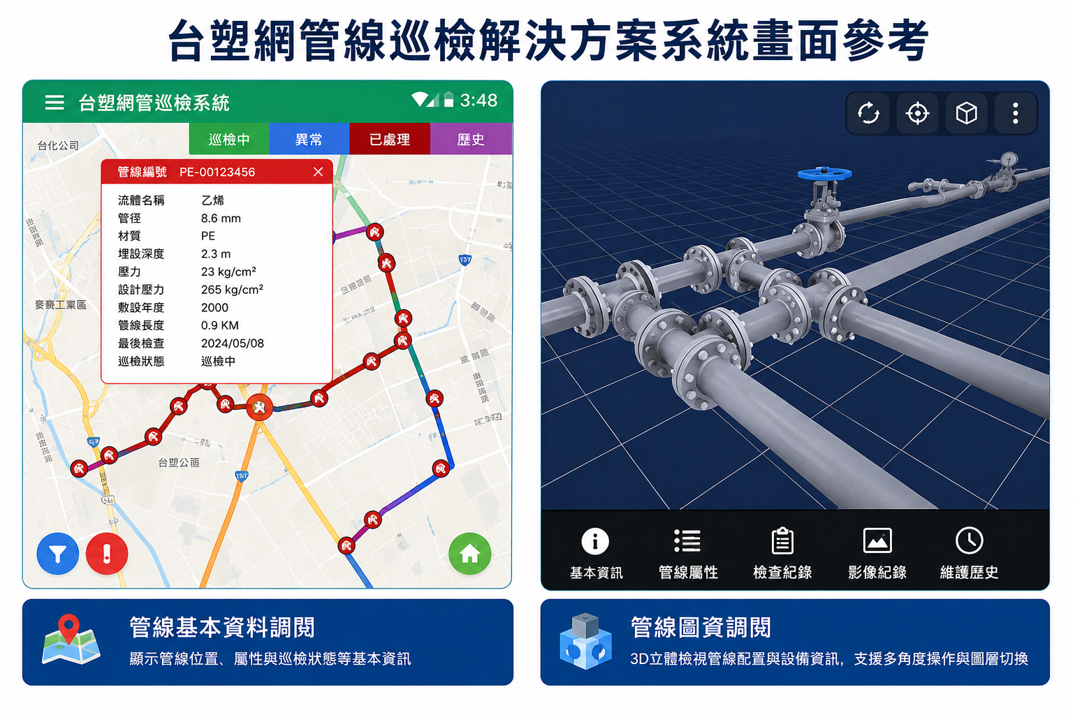 台塑網管線巡檢解決方案：行動化異常開單與數據匯總分析報表系統